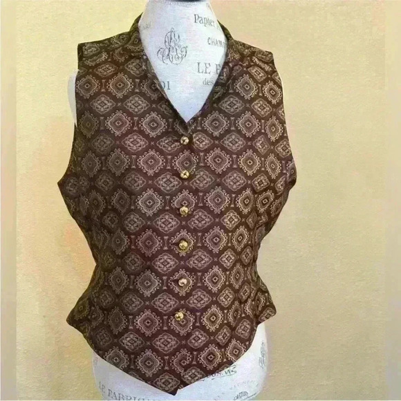 Linda Allard- Ellen Tracy Vintage Print Vest With Mandarin Collar Size 12 NWT - Picture 2 of 8